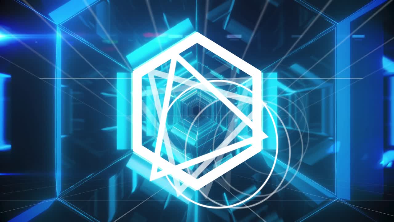 네온 터널 위의 색 모양의 애니메이션