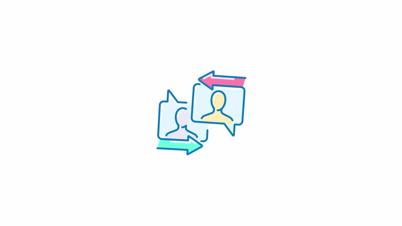 Animated Icon of Two People Communicating with Speech Bubbles and Arrows
