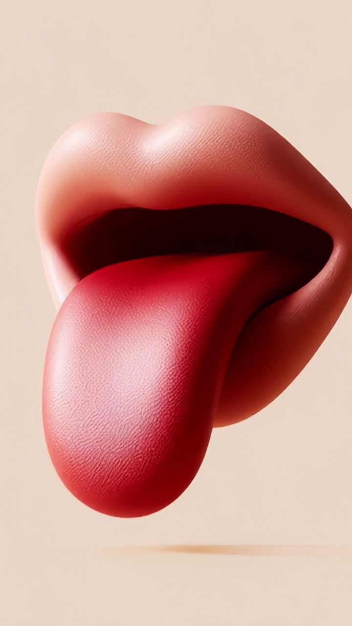 Artistic Representation of a Stylized Mouth with an Extending Tongue, Showcasing Rich Textures and Vibrant Colors in a Minimalist Design