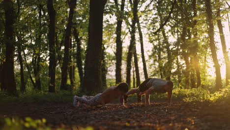 people exercising in a forest