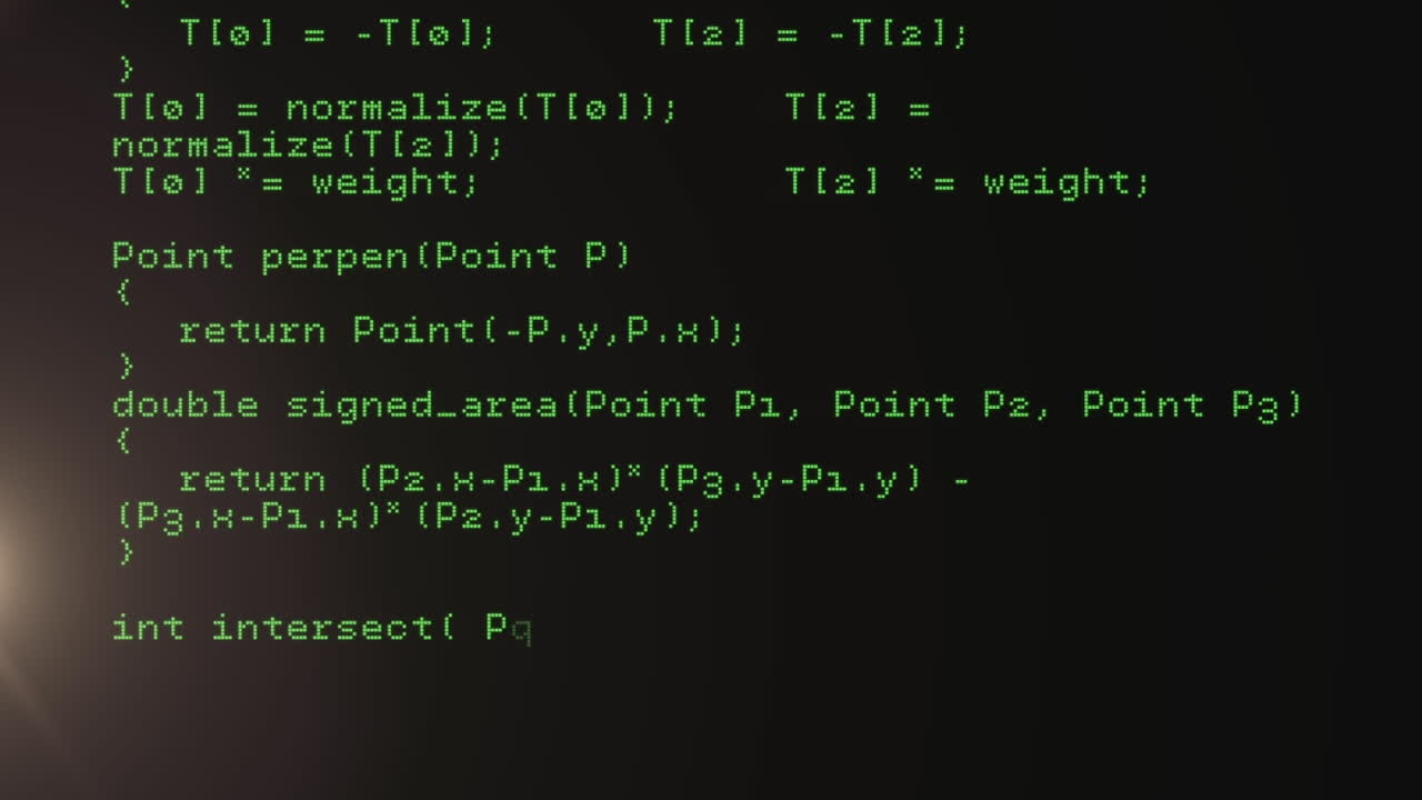 Animation of light trails over data processing on black background