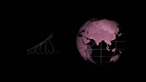 animation of success text and globe spinning on black background