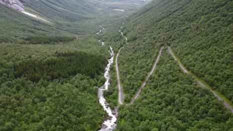 Landscape-shot-of-the-road-leading-up-to-the-Trollstigen-in-Norway