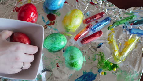 a closeup of colorful easter eggs