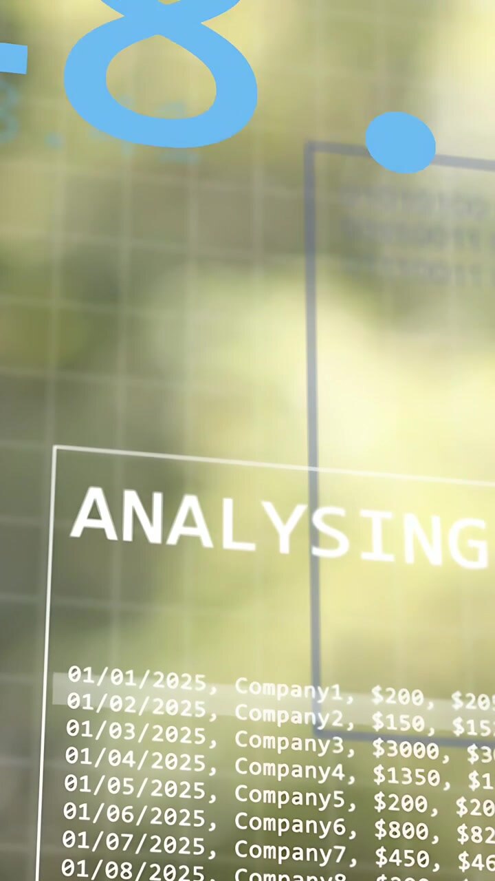 Vertical video: Number update starting, HUD animating numbers and bar chart, showing finance trends