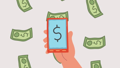 smartphone with dollar sign and money background