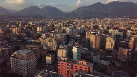 Tirana,-the-densely-populated-capital-of-Albania-with-mountains-in-the-background-at-sunset