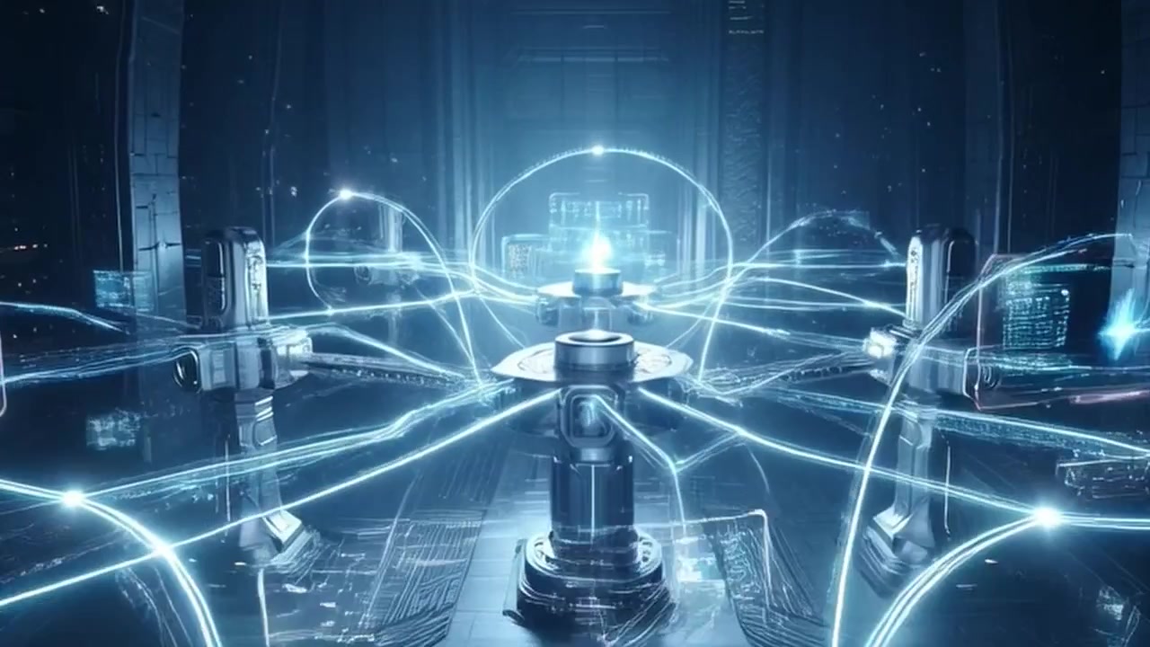 Futuristic Robotic Laboratory with Glowing Data Streams and Holographic Interfaces