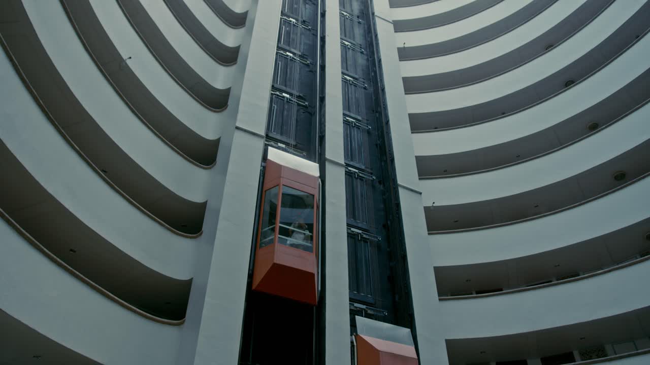 Interior of a building with elevators
