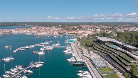 croatia landscape aerial view above boats in adriatic sea harbor