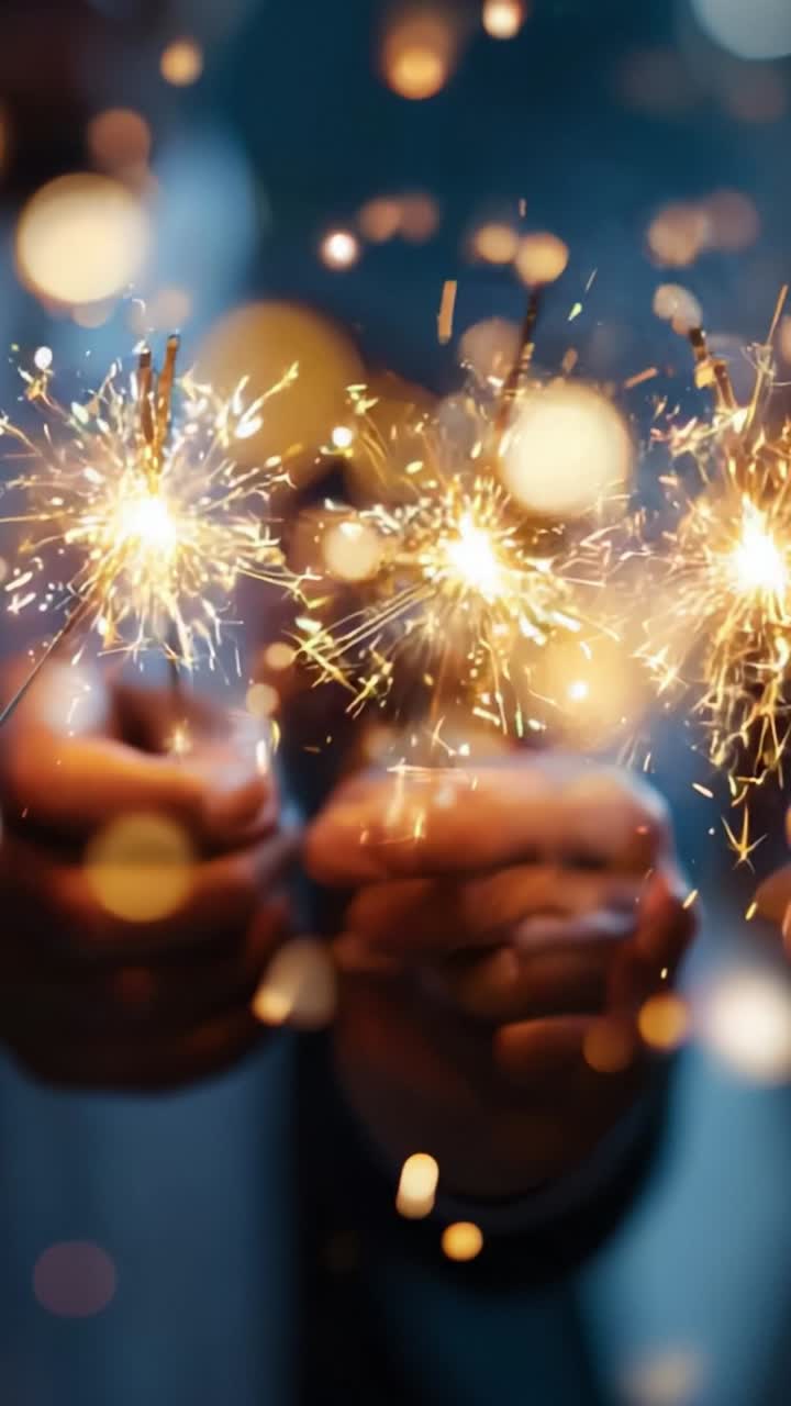 Scintille di festa: mani felici che tengono in mano fuochi d'artificio scintillanti, illuminando l'aria con una luce incandescente e creando un'atmosfera magica di festa e meraviglia