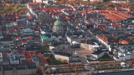 tight slow circling aerial shot over amalienborg and fredriks kirke copenhagen