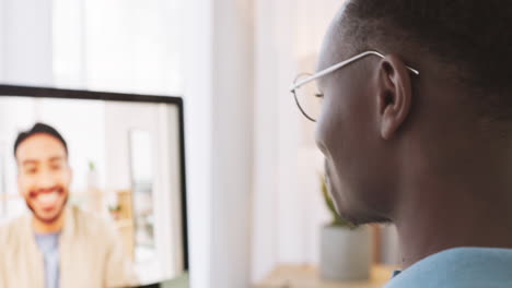 video call, wave and black man on computer