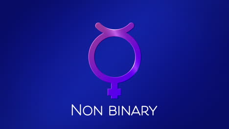 animación de texto no binario, con símbolo no binario púrpura, en azul