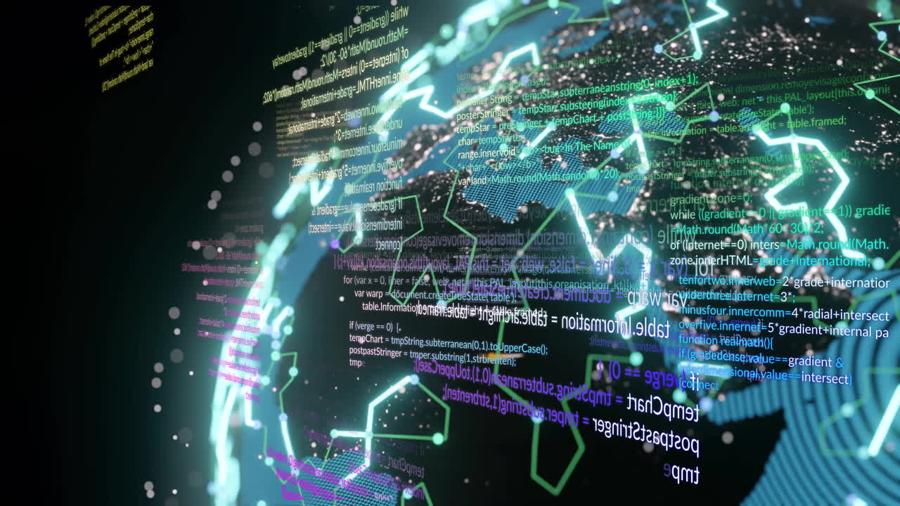 Animation of ai data processing over globe with connections