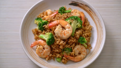 fried rice with broccoli and shrimps - homemade food style