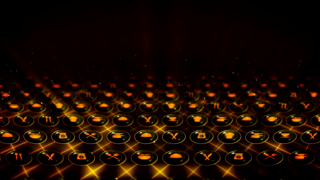 Set of Restaurant Icons, Restaurant Cookware Background, CG Loop Animation,