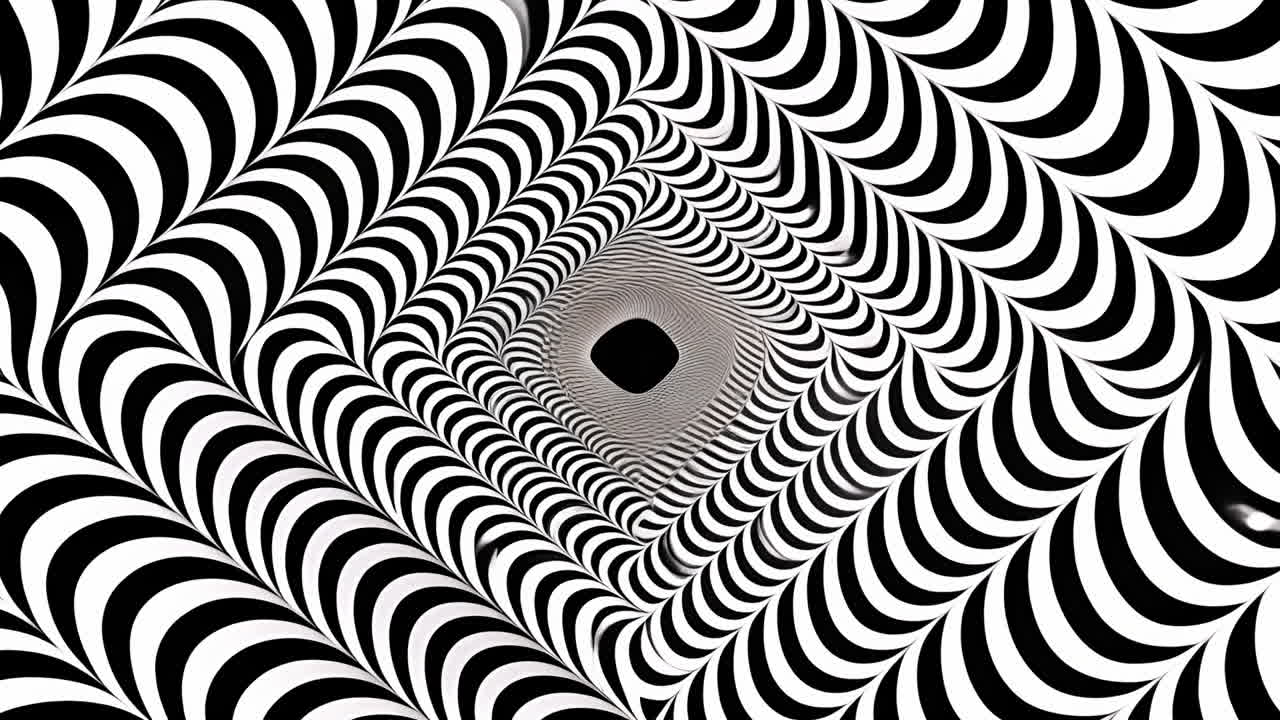 Hypnotic black and white geometric patterns animation creating optical illusion
