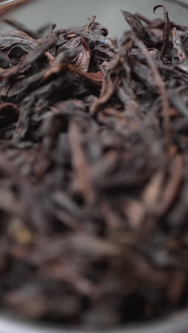 close-up of dried black tea leaves