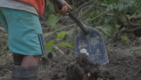 a farmer digging a spade