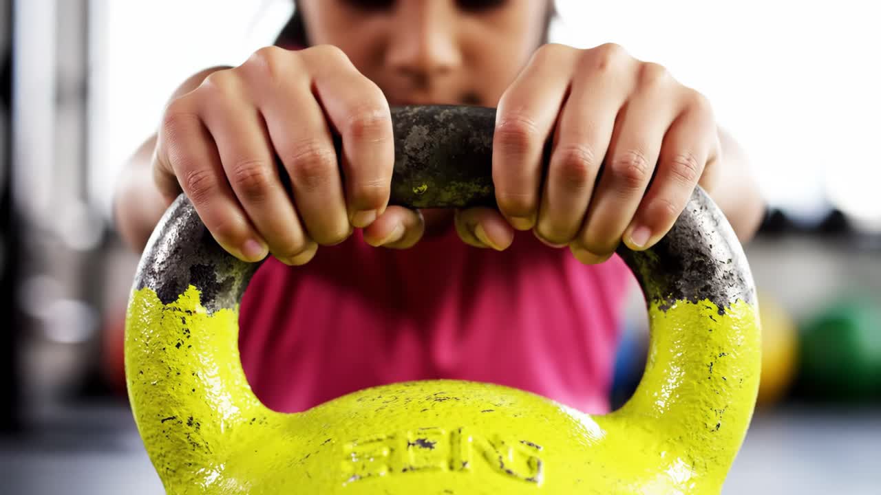 Woman lifting kettlebell in gym
