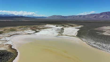 aerial view of salt flats in wilderness of california usa on sunny day, drone shot