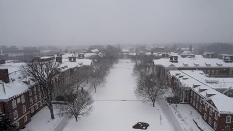 snow day university of delaware drone reverse ascending long shot