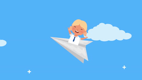 back to school season with girl flying in paper airplane