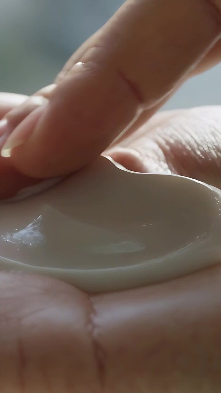 Video verticale: Premendo un solo polpastrello su un disco bianco nel palmo della mano, appiattendolo fino a renderlo un foglio sottile