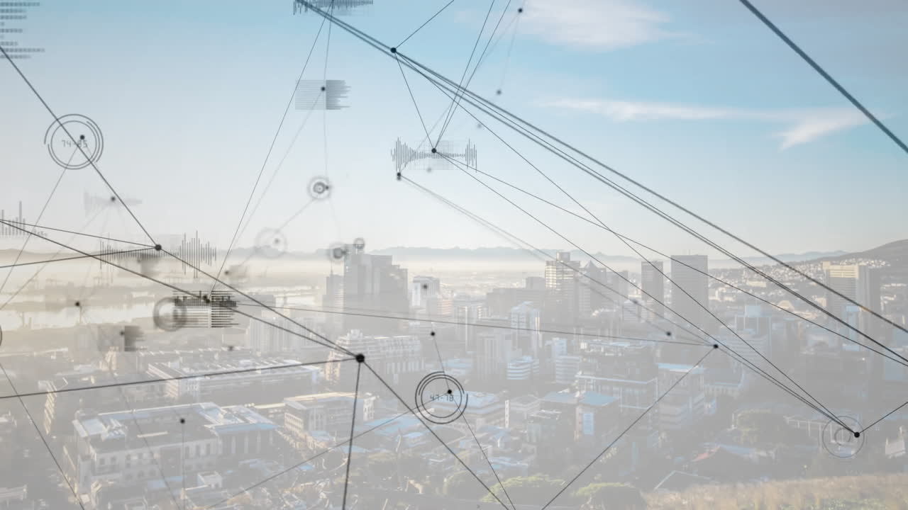 도시 풍경에 대한 연결 네트워크의 애니메이션