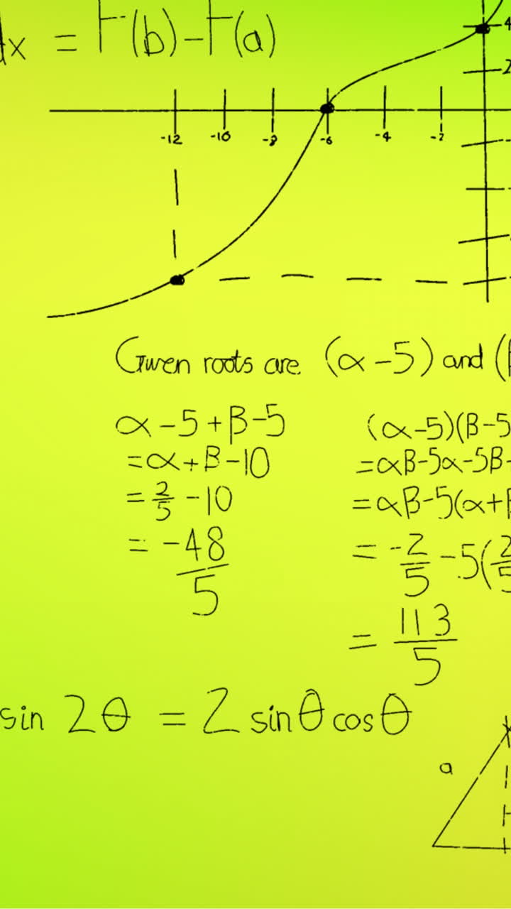 animación de fórmulas matemáticas escritas a mano sobre un fondo amarillo