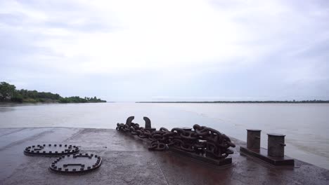 the water is moving on the jetty ghat or shipyard