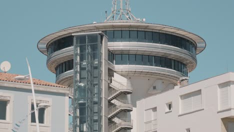Slow motion tilting shot showing the beautiful Phare de la M&eacute;diterran&eacute;e