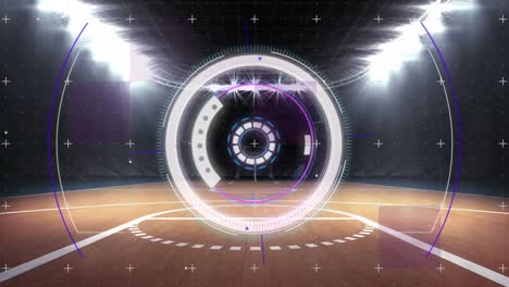 animación de escaneos y procesamiento de datos sobre la cancha de baloncesto