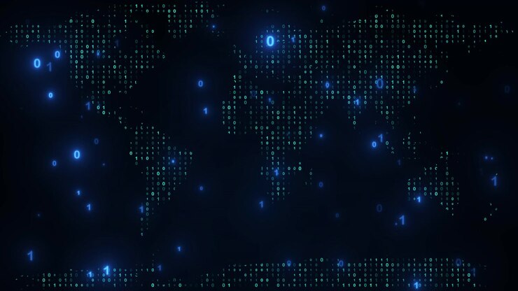 Mappa del mondo digitale fatta di codice binario
