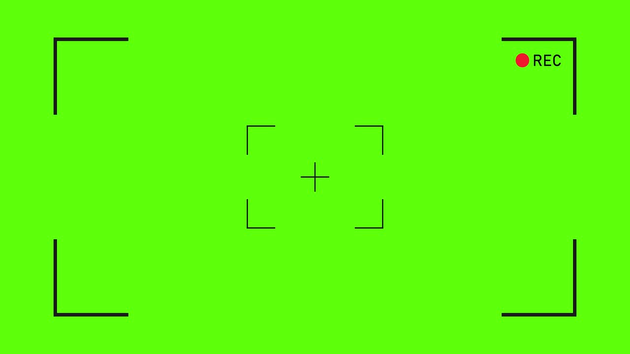 Camera recording interface viewfinder with digital focus and exposure settings. Camera frame viewfinder screen. Video recording concept. Animation. Green screen. 4K