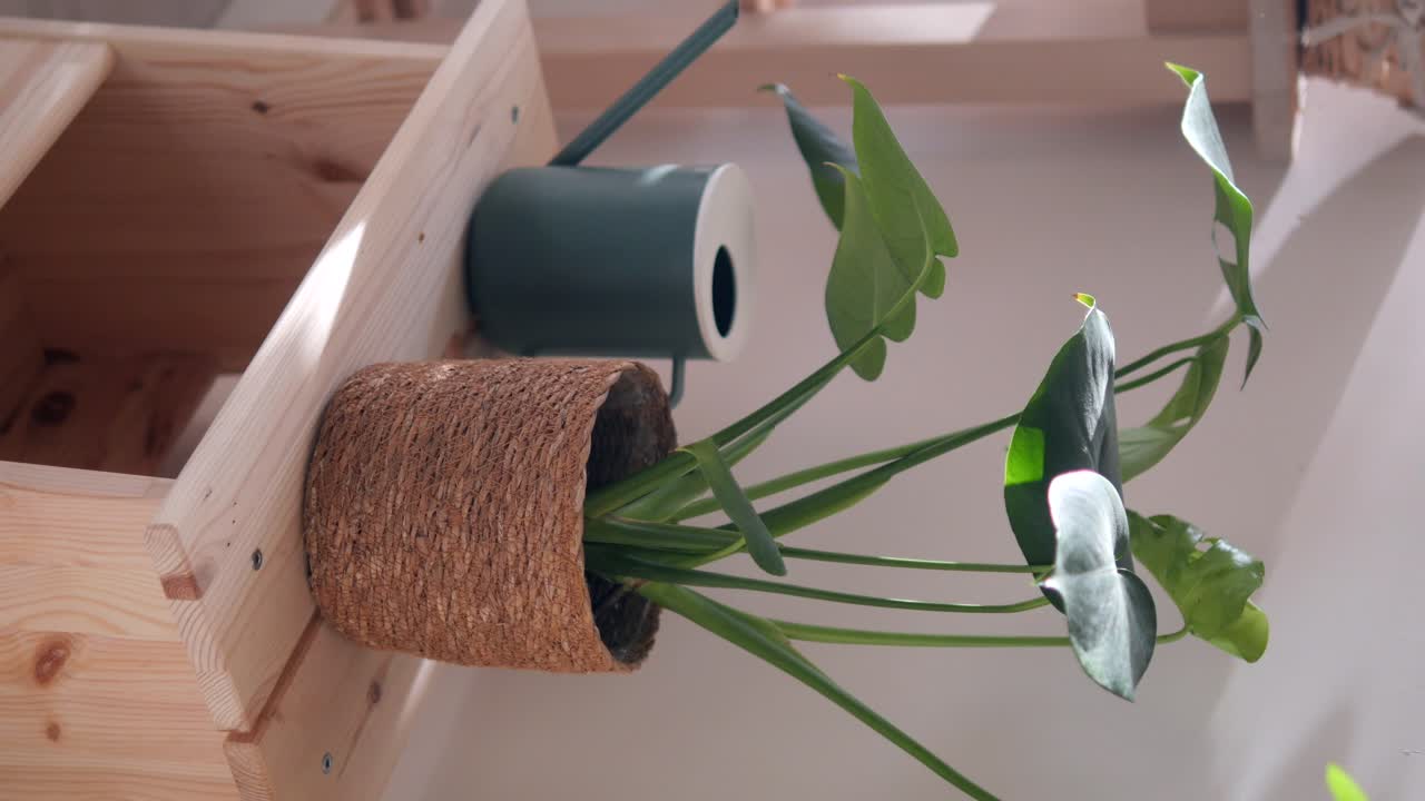 planta y riego en el estante