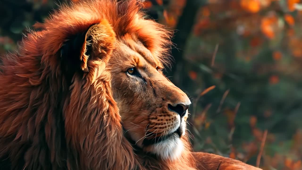 un león acostado en la hierba en el bosque