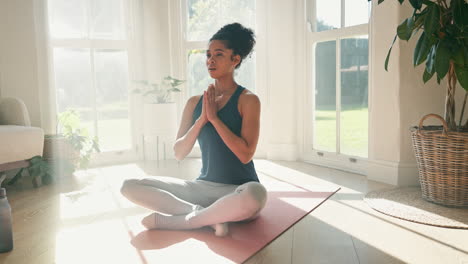 woman, namaste and meditation