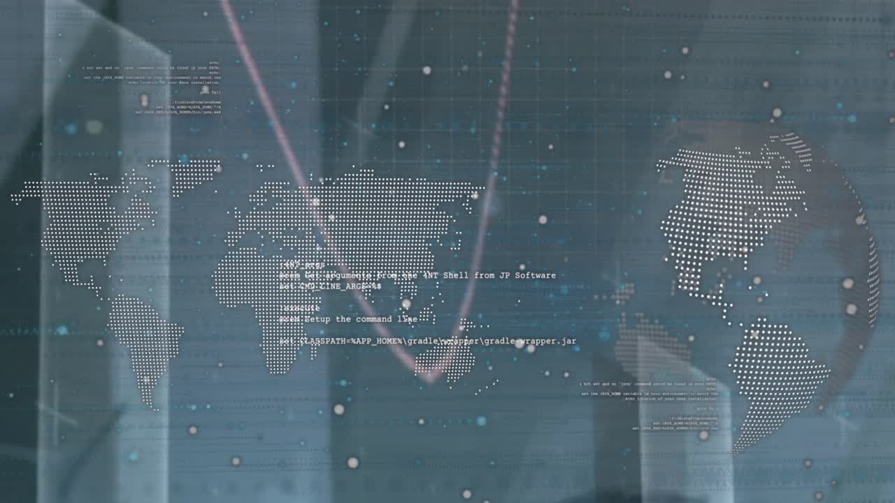 다중 그래프, 지도에 대한 숫자 및 배경의 지구에 대한 컴퓨터 언어의 애니메이션