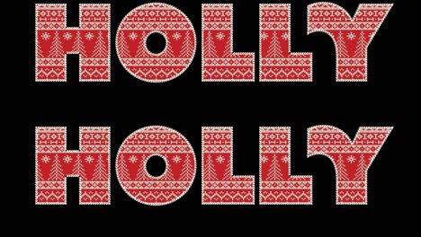 Animation-of-holly-text-in-repetition-at-christmas-on-black-background