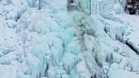 frozen waterfall in norway near rovijoen putous, icy blue formations and flowing water