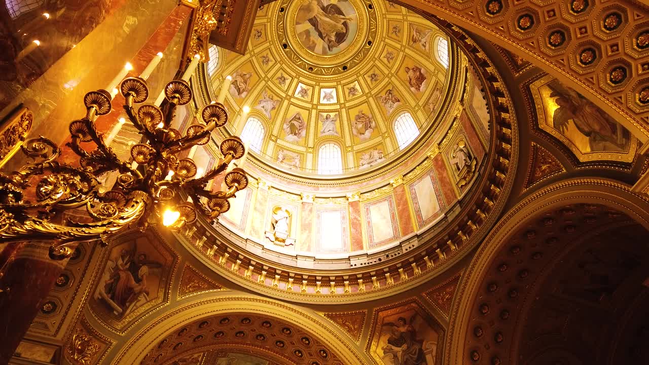 Interior of St. Stephen's Basilica (Szent Istvan Bazilika). Catholic Cathedral and one of the main attractions in Budapest in motion shot