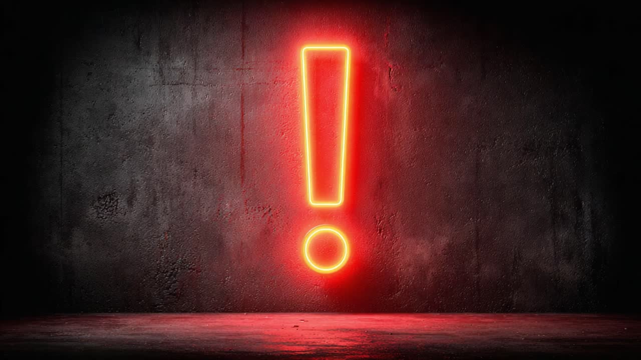A Striking Neon Warning Symbol Illuminates the Darkness with Its Bold Red Glow, Capturing Attention and Evoking a Sense of Urgency in a Visually Impactful Setting