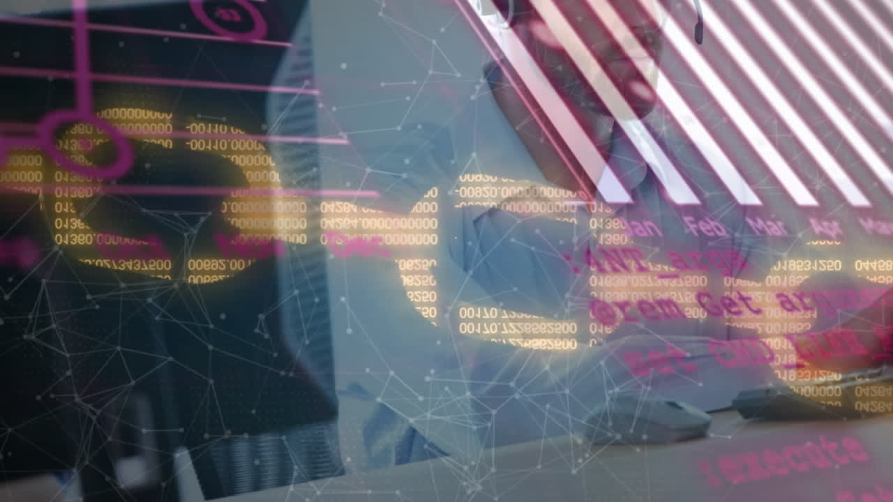 animación del procesamiento de datos sobre los empresarios caucásicos en la oficina