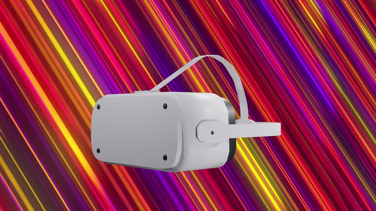animación de auriculares vr sobre rayas de arco iris de varios colores