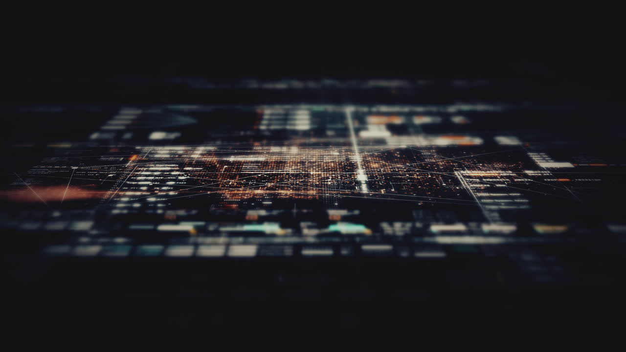 Simulazione di sfondo a matrice di dati con un ambiente digitale all'avanguardia, caratterizzato da una visualizzazione dinamica e immersiva di sistemi di reti di informazioni a matrice di dati interconnessi.