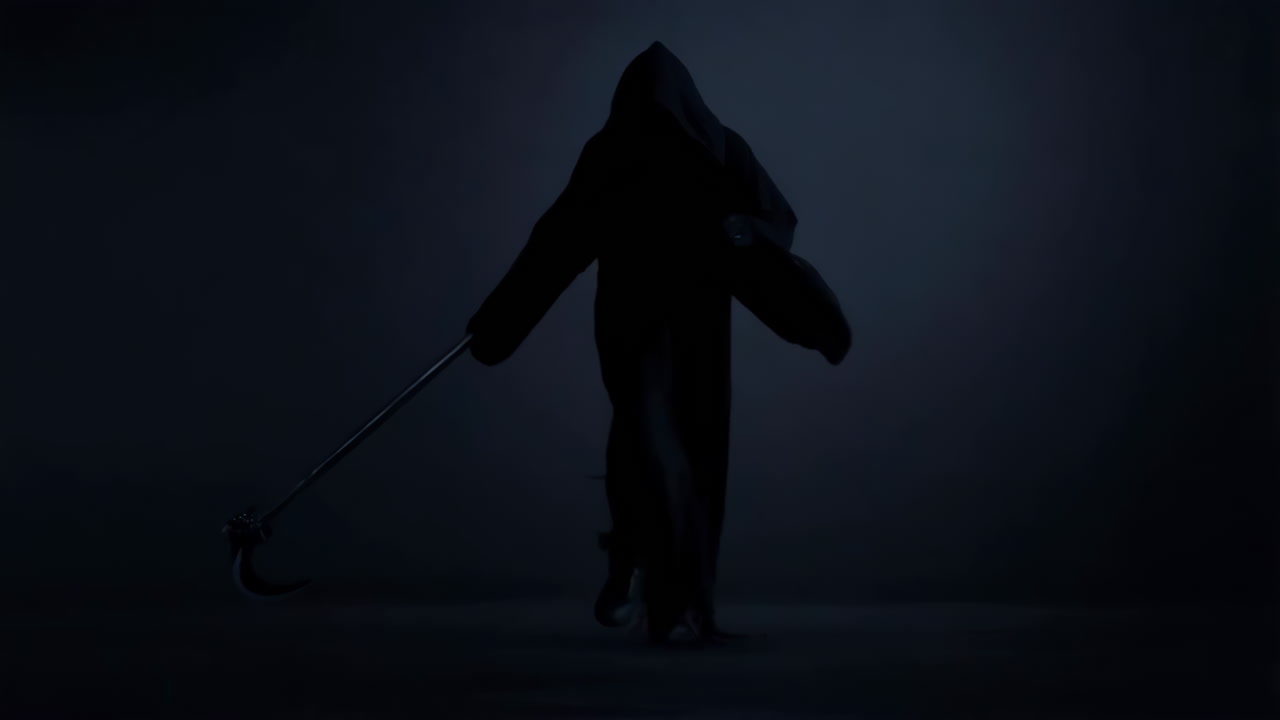 Dark Silhouette of the Grim Reaper with Scythe