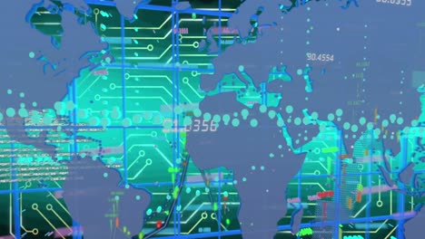 Animation-Von-Zahlen,-Markierungen-Und-Datenverarbeitung-über-Raster