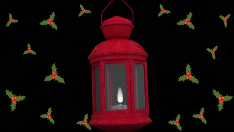 animation of christmas lantern over black background with floating holy